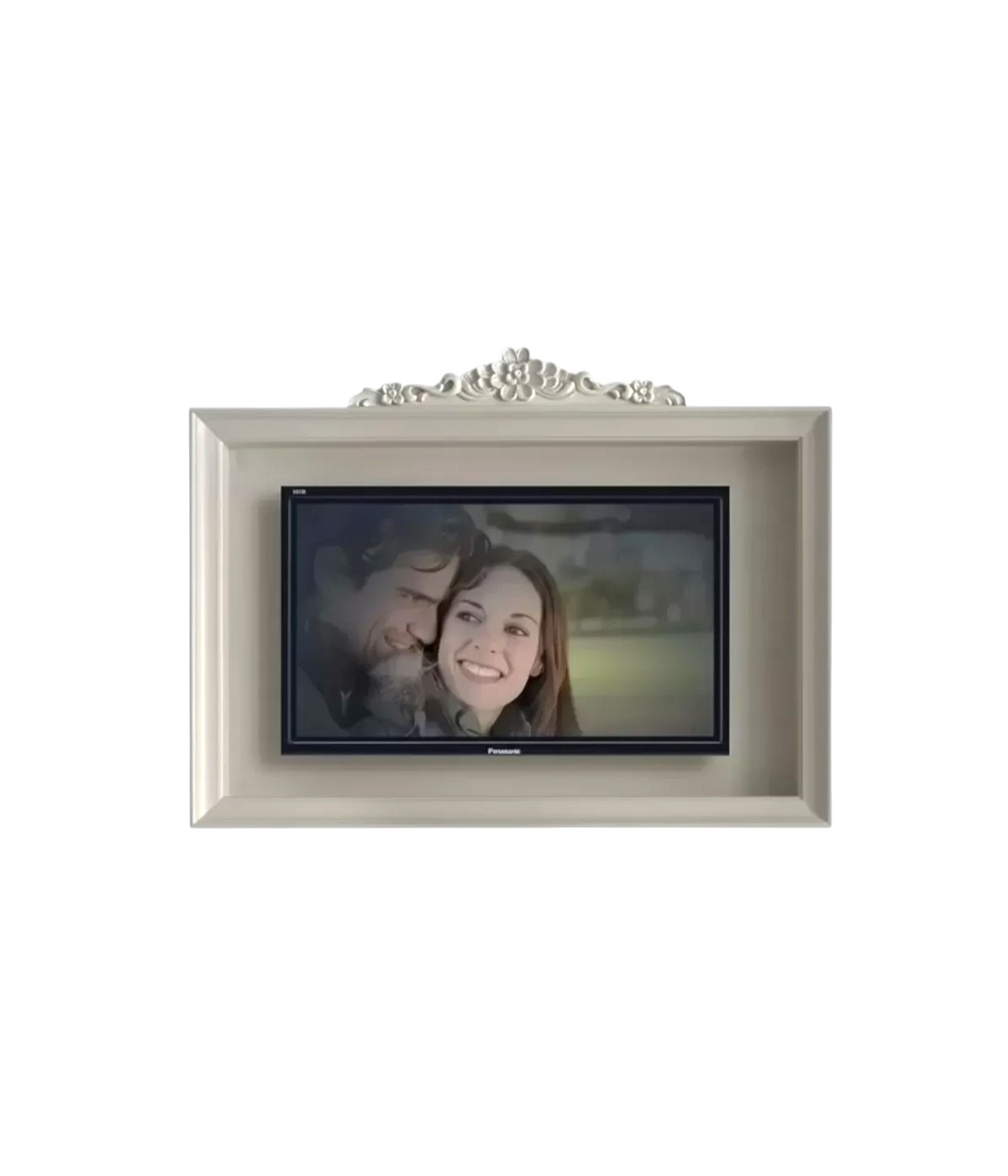 Cornice porta tv legno barocca shabby bianco 155x30x115