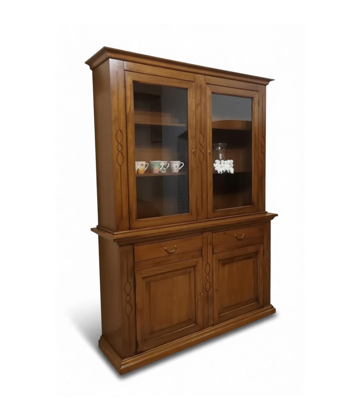 CRISTALLIERA 2 ANTE IN LEGNO FINITURA NOCE BASSANO l.168 p.48 h.222 (597)