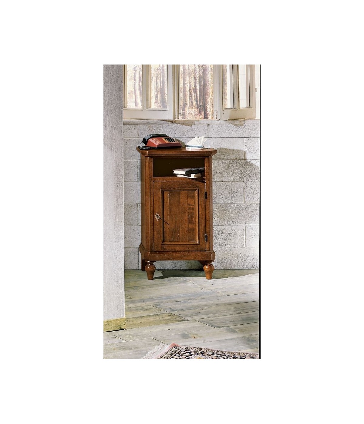 MOBILI 2G - Porta telefono in legno in 1 porta 1 vano a giorno arte povera tinta noce L.50 x P.38 H.85