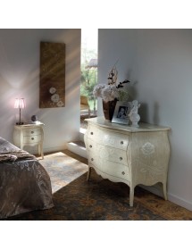 Cassettiera 3 cassetti shabby legno bianco anticato floreale 118x58x85