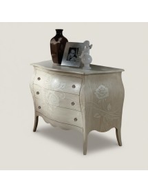 Cassettiera 3 cassetti shabby legno bianco anticato floreale 118x58x85