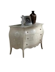 Cassettiera 3 cassetti shabby legno bianco anticato floreale 118x58x85