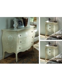 Comodino 2 cassetti shabby legno bianco anticato floreale 50x30x60