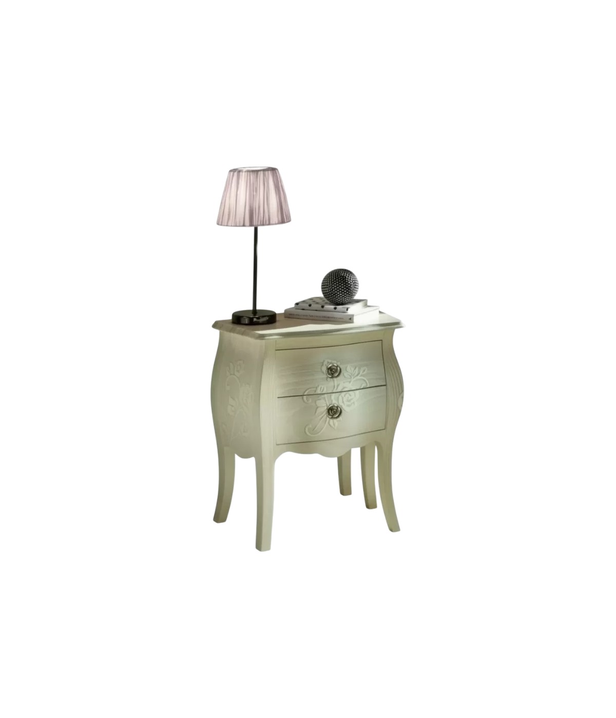 Comodino 2 cassetti shabby legno bianco anticato floreale 50x30x60