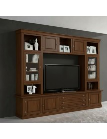 Parete attrezzata porta tv in legno tinta noce 243x50x227