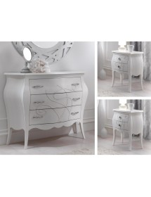Gruppo 1 Cassettiera 2 Comodini shabby legno bianco floreale