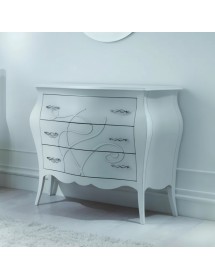 Cassettiera 3 cassetti shabby legno bianco floreale 105x42x85