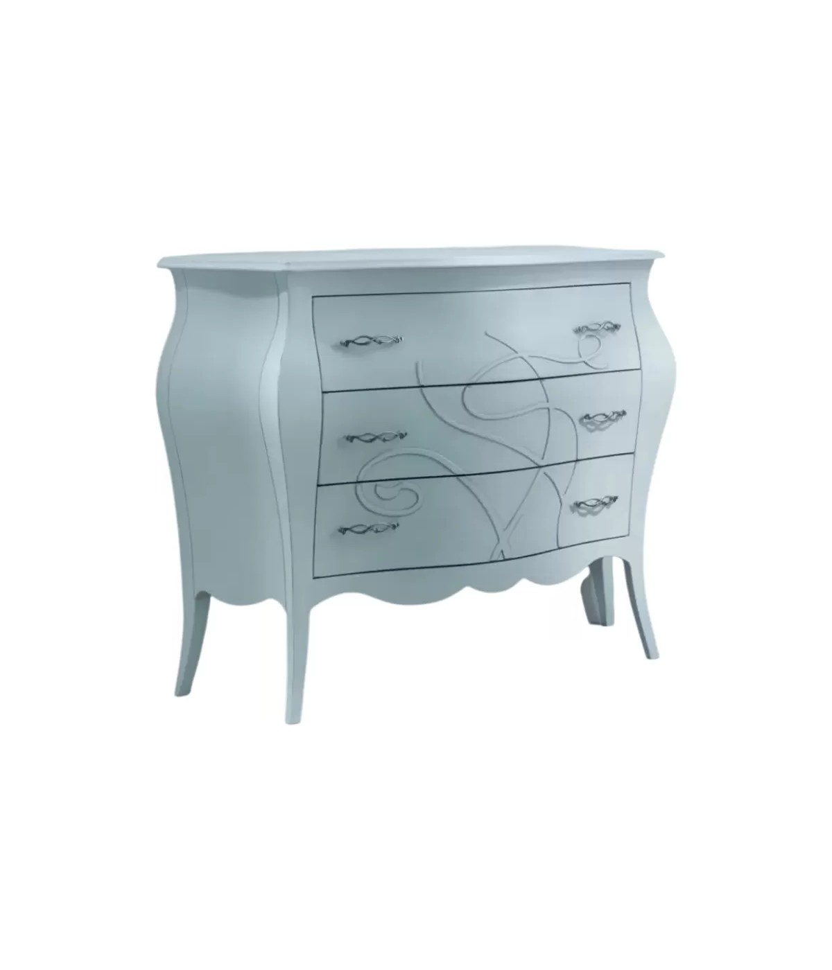 Cassettiera 3 cassetti shabby legno bianco floreale 105x42x85