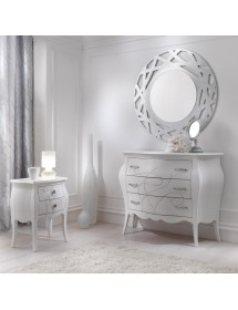 Comodino 2 cassetti shabby legno bianco floreale 50x30x60