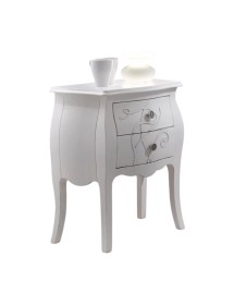 Comodino 2 cassetti shabby legno bianco floreale 50x30x60