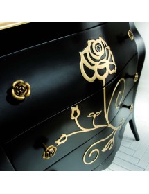 Cassettiera 3 Cassetti legno floreale nero e oro 105x42x85