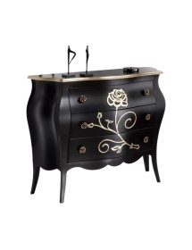 Cassettiera 3 Cassetti legno floreale nero e oro 105x42x85