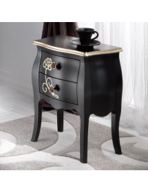 Comodino 2 cassetti shabby legno floreale nero e oro 50x30x60