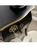 Comodino 2 cassetti shabby legno floreale nero e oro 50x30x60