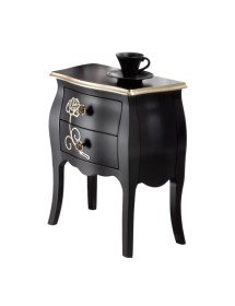 Comodino 2 cassetti shabby legno floreale nero e oro 50x30x60