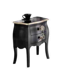 Comodino 2 cassetti shabby legno floreale nero e oro 50x30x60