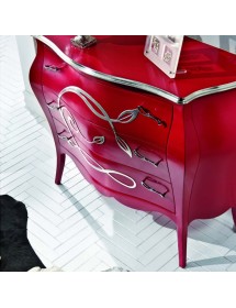 Cassettiera 3 Cassetti legno floreale rosso e argento 105x42x85