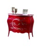 Cassettiera 3 Cassetti legno floreale rosso e argento 105x42x85