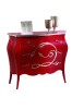 Cassettiera 3 Cassetti legno floreale rosso e argento 105x42x85