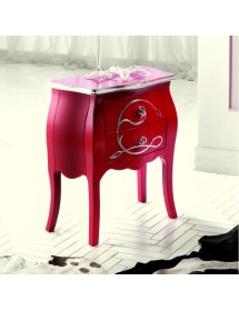 Comodino 2 cassetti shabby legno floreale rosso e argento 50x30x60