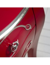 Comodino 2 cassetti shabby legno floreale rosso e argento 50x30x60