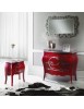 Comodino 2 cassetti shabby legno floreale rosso e argento 50x30x60