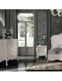 Cassettiera 4 cassetti legno bianco decori intagliati 138x58x111