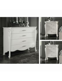 Cassettiera 4 cassetti legno bianco decori intagliati 138x58x111