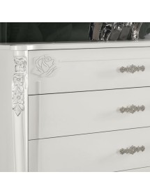 Cassettiera 4 cassetti legno bianco decori intagliati 138x58x111