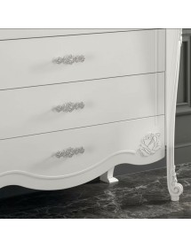 Cassettiera 4 cassetti legno bianco decori intagliati 138x58x111