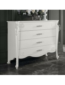 Cassettiera 4 cassetti legno bianco decori intagliati 138x58x111