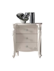 Comodino 3 cassetti legno bianco decori intagliati 62x43x69