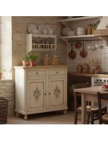 MADIA CREDENZA 2 PORTE AVORIO PATINATO SHABBY CON DECORI 104X43X98
