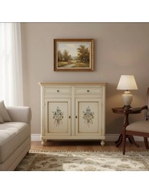 MADIA CREDENZA 2 PORTE AVORIO PATINATO SHABBY CON DECORI 104X43X98