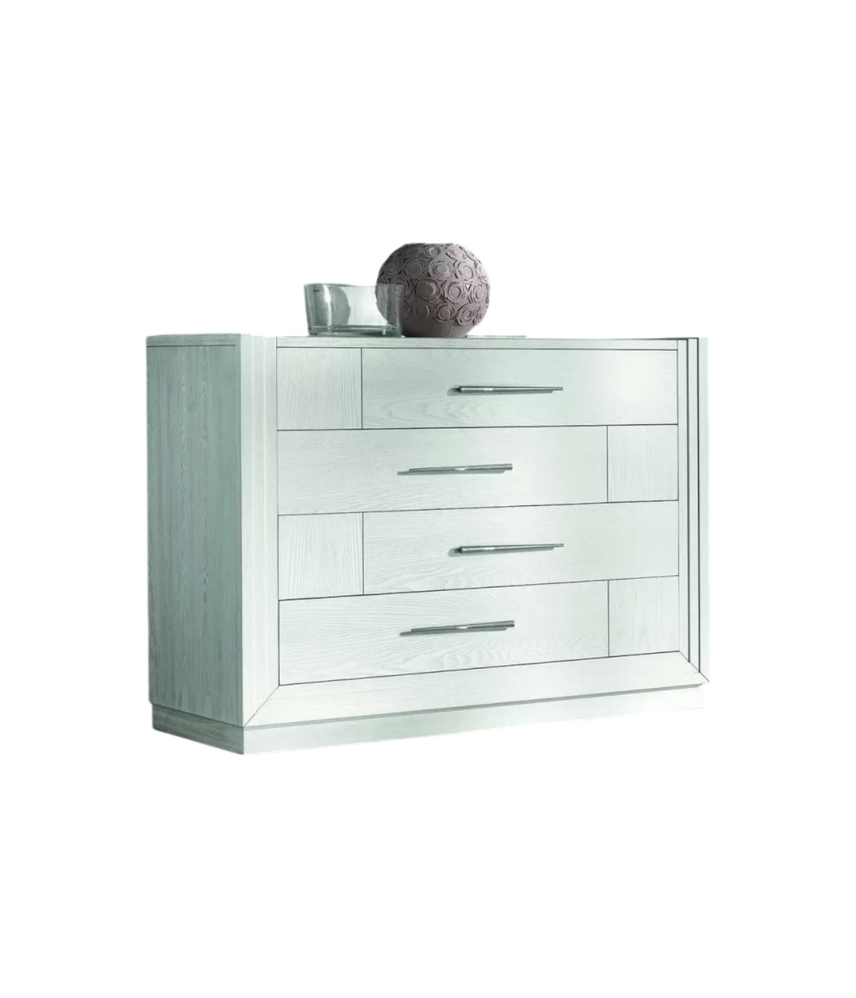 Cassettiera 4 cassetti shabby legno frassino bianco 127x55x96