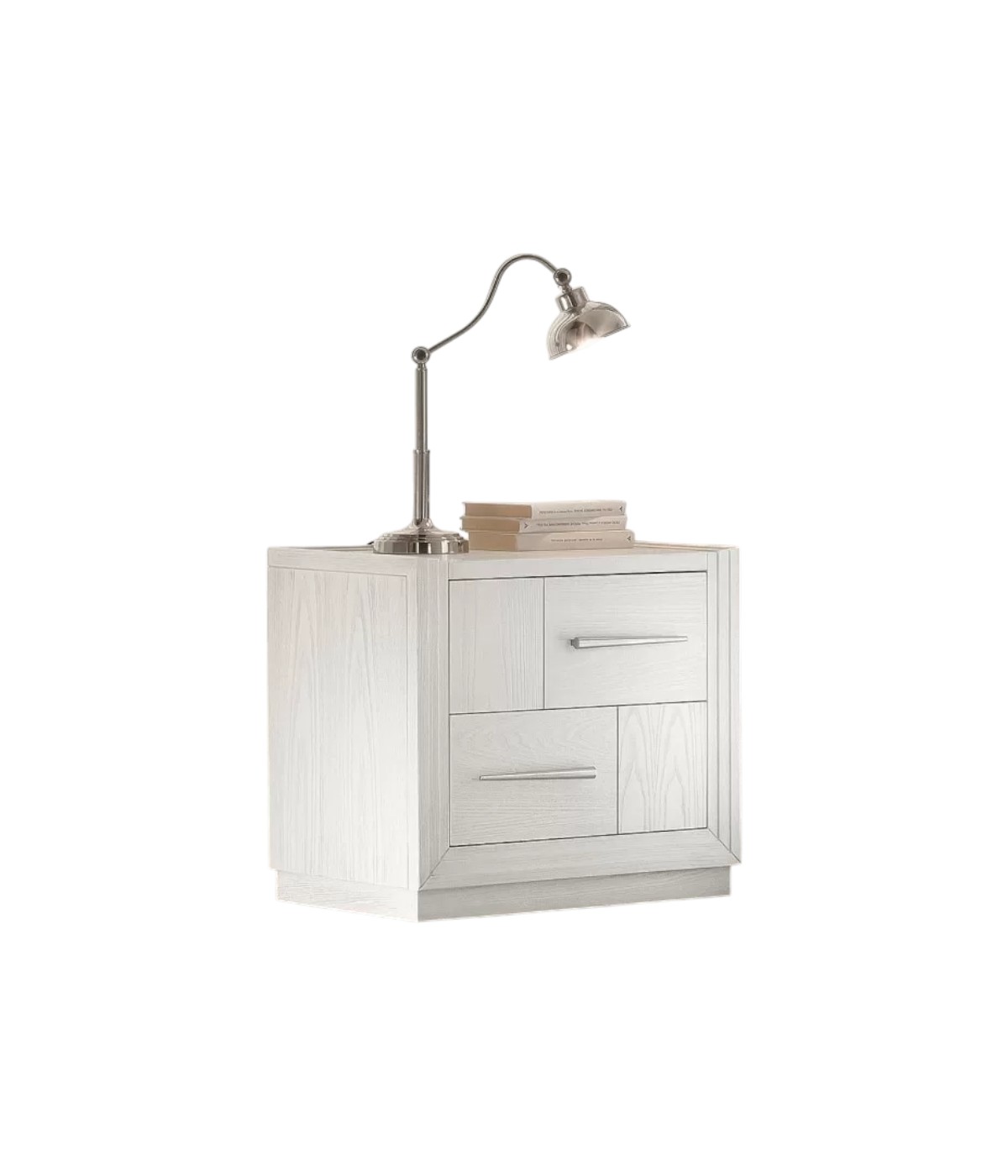 Comodino 2 cassetti shabby legno frassino bianco 55x37x53