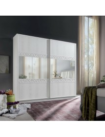 Armadio 2 porte scorrevoli vetro intaglio legno frassino bianco 274x65x248