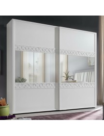 Armadio 2 porte scorrevoli vetro intaglio legno frassino bianco 274x65x248