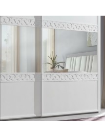 Armadio 2 porte scorrevoli vetro intaglio legno frassino bianco 274x65x248