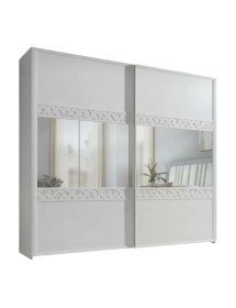Armadio 2 porte scorrevoli vetro intaglio legno frassino bianco 274x65x248
