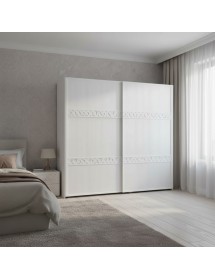 Armadio 2 porte scorrevoli intaglio legno frassino bianco 274x65x248