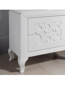 Gruppo 1 Cassettiera 2 Comodini legno frassino bianco decori intagliati