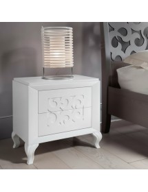 Gruppo 1 Cassettiera 2 Comodini legno frassino bianco decori intagliati