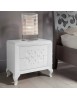 Gruppo 1 Cassettiera 2 Comodini legno frassino bianco decori intagliati