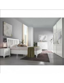 Gruppo 1 Cassettiera 2 Comodini legno frassino bianco decori intagliati