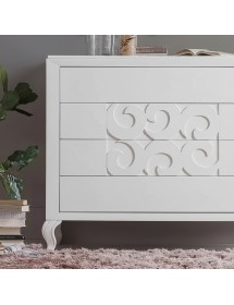 Cassettiera 4 cassetti legno frassino bianco decori intagliati 125x56x108
