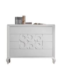 Cassettiera 4 cassetti legno frassino bianco decori intagliati 125x56x108