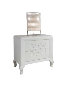 Cassettiera 4 cassetti legno frassino bianco decori intagliati 125x56x108