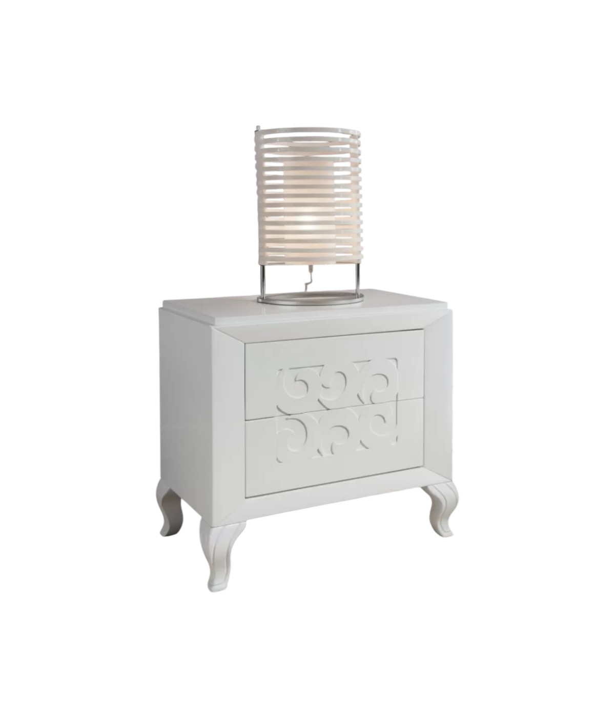 Cassettiera 4 cassetti legno frassino bianco decori intagliati 125x56x108