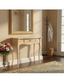 CONSOLLE IN LEGNO 1 CASSETTO LACCATO AVORIO PATINATO CON DECORI